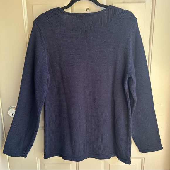 Nina Leonard Navy Sweater with Yellow Anchor Design - Picture 4 of 4